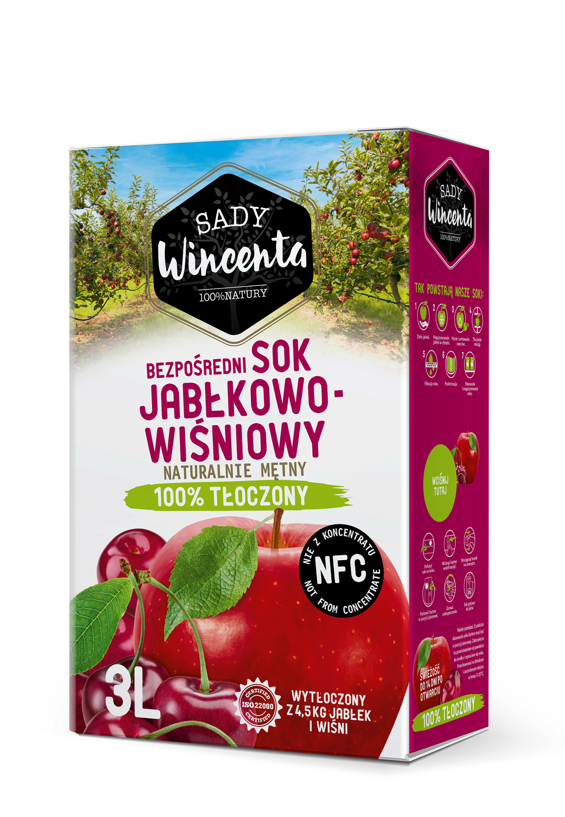 Sady wincenta sok 100% jabłkowo -wiśniowy 3l