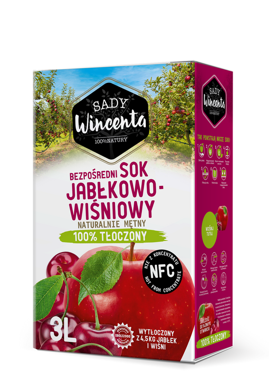 Sady wincenta sok 100% jabłkowo -wiśniowy 3l