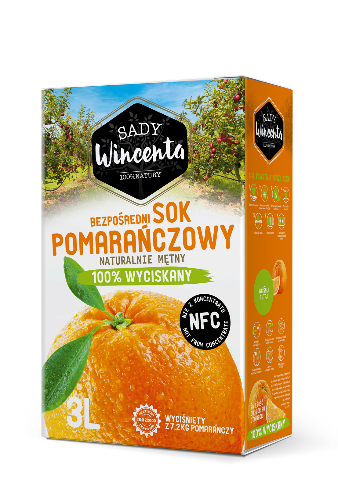Sady wincenta sok 100% pomarańczowy nfc 3 l
