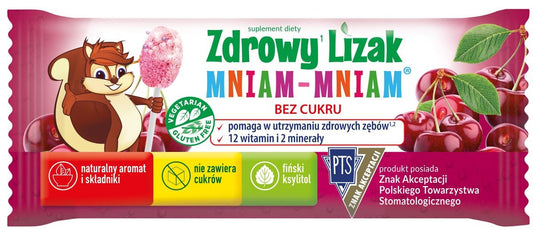 Zdrowy lizak bez cukru o smaku musującej wiśni 60 g - mniam-mniam