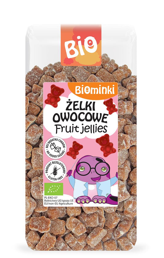 Żelki owocowe bez dodatku cukrów jabłko - truskawka, bezglutenowe BIO 400 g - BIO minki