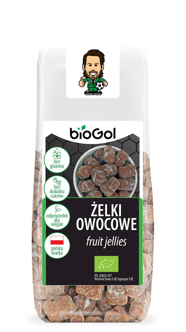Żelki owocowe bez żelatyny, bez dodatku cukrów jabłko - truskawka, bezglutenowe Bio 90 g - Biogol