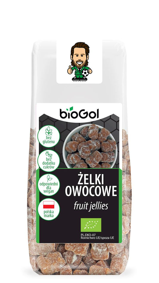Żelki owocowe bez żelatyny, bez dodatku cukrów jabłko - truskawka, bezglutenowe Bio 90 g - Biogol